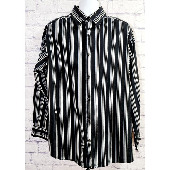Concepts By Claiborne Black Silver Blue Striped Button Up Shirt 2XLT - Picture 1 of 5